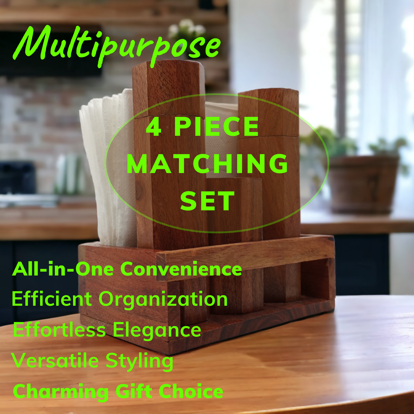 Wooden Napkin Holder with Salt and Pepper Shakers