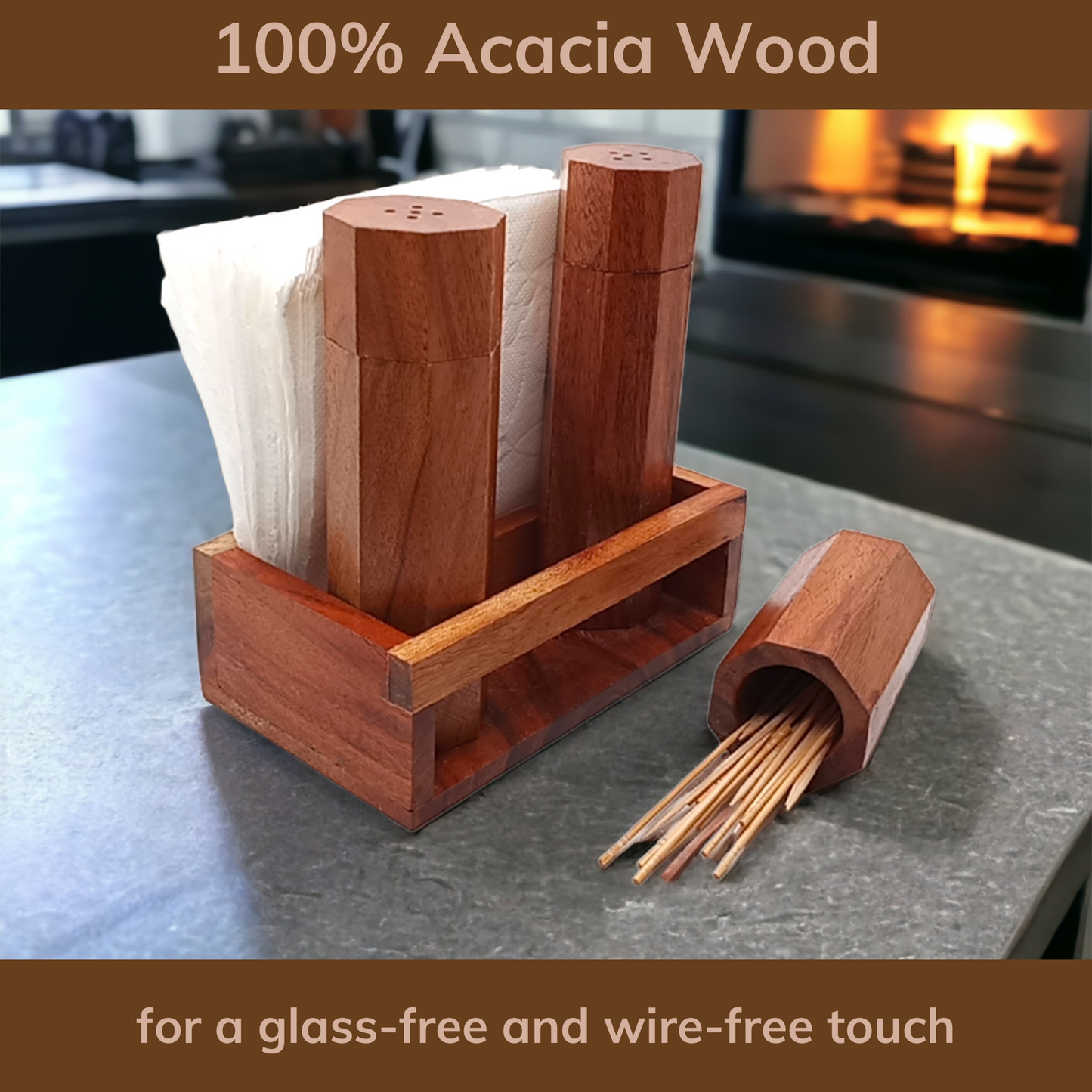 Wooden Napkin Holder with Salt and Pepper Shakers