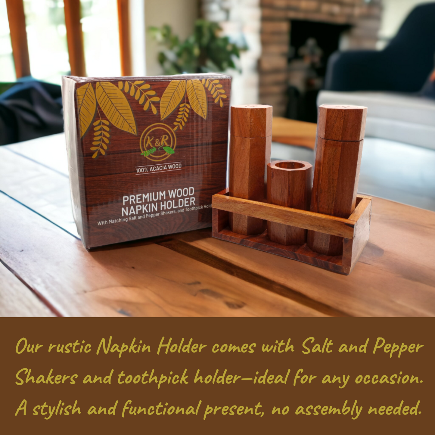 Wooden Napkin Holder with Salt and Pepper Shakers