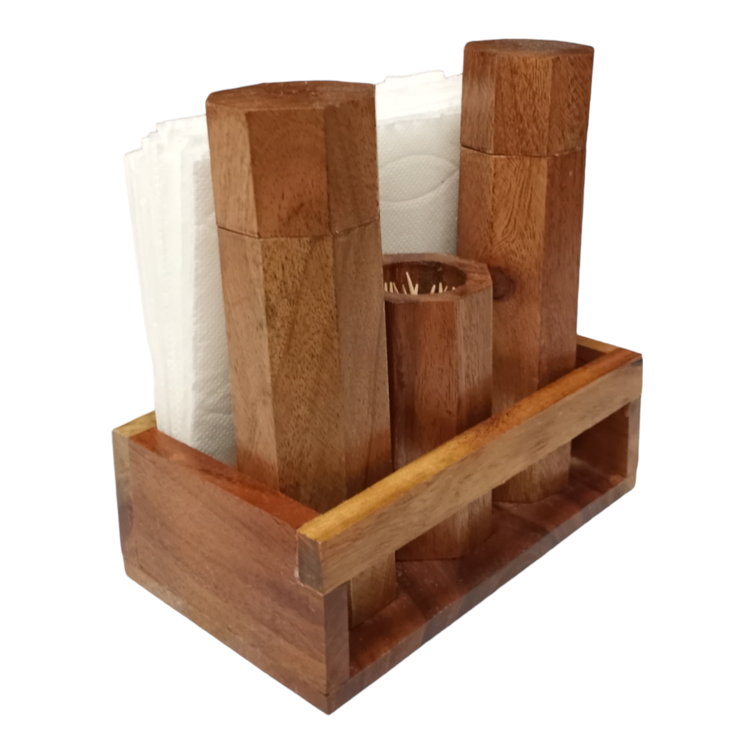 Wooden Napkin Holder with Salt and Pepper Shakers