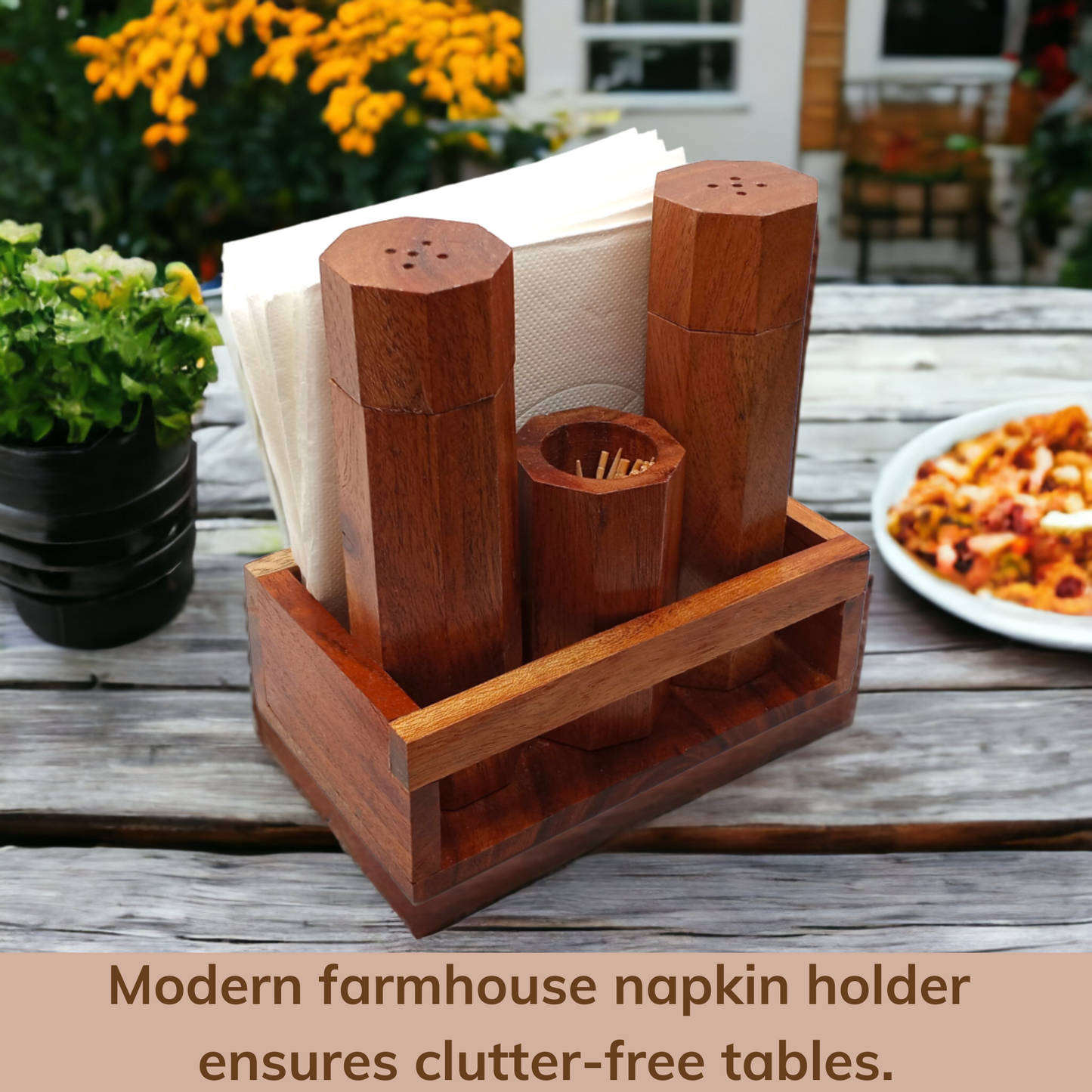 Wooden Napkin Holder with Salt and Pepper Shakers